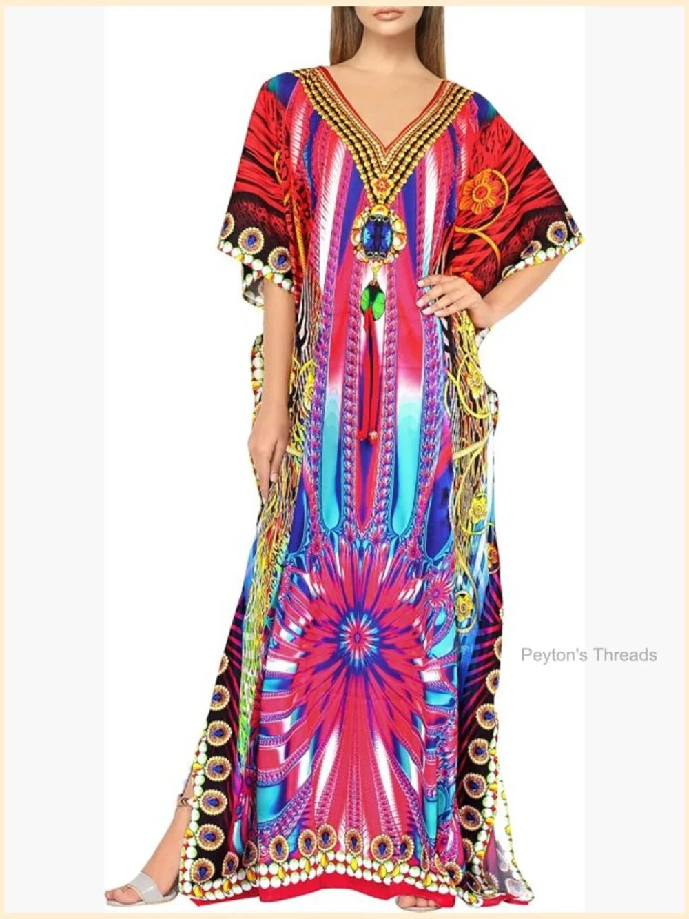 Women's Caftan Long Boho Evening Gown Cover Up One Size - Picture 1 of 6